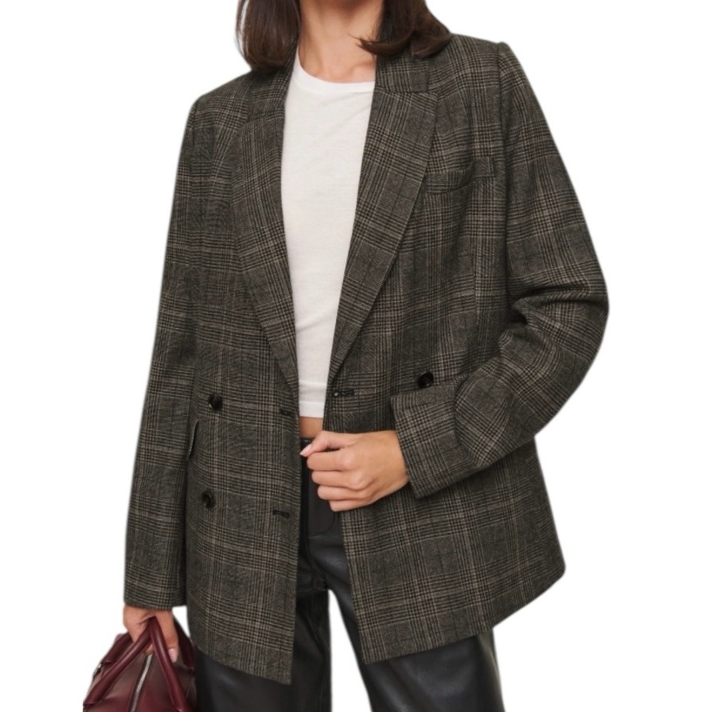 Reformation Plaid Blazer in Brown and Black